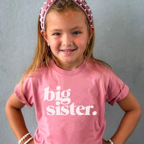 Bold Big Sister Colorful Sibling Reveal Announcement T-Shirt for Baby and Toddler Girls Sibling Outfits in Kuwait