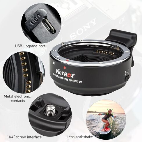 VILTROX EF-NEX IV Lens Adapter, Auto-Focus EF to E Mount Ring Lens Automatic Converter Control Ring Compatible with Canon EF/EF-S Lens to Sony E Mount Camera NEX A9II A7III A9 A7RIII A7RII A7R A7m3 in Saudi Arabia