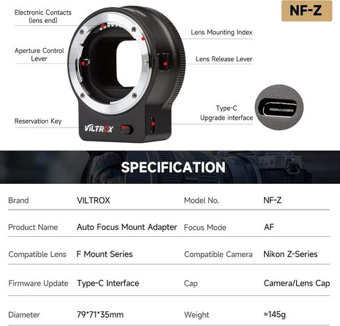 VILTROX EF-NEX IV Lens Adapter, Auto-Focus EF to E Mount Ring Lens Automatic Converter Control Ring Compatible with Canon EF/EF-S Lens to Sony E Mount Camera NEX A9II A7III A9 A7RIII A7RII A7R A7m3 in Saudi Arabia