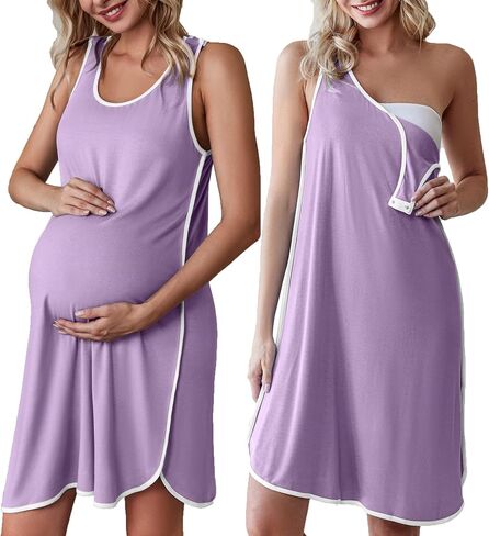 Ekouaer Labor and Delivery Gown for Hospital 3 in 1 Nursing Dress Sleeveless Maternity Snap Button Breastfeeding Nightgown in Saudi Arabia