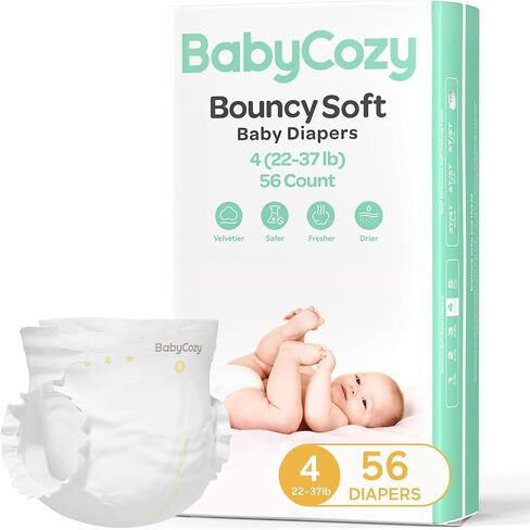Baby Diapers Portable Pack Size 4(22~37lb), 56 Count Babycozy Bouncy Soft Diapers Disposable Hypoallergenic Diapers to Protect Sensitive Baby Skin in Saudi Arabia