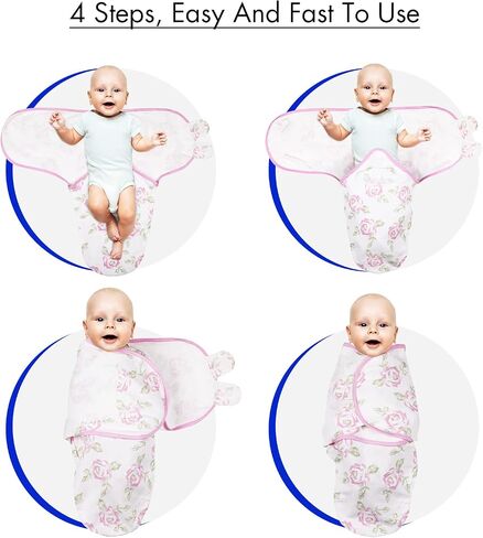 Organic Baby Swaddle Sleep Sacks, 4-Pack for Newborns Baby Essentials | 100% Organic cotton swaddling blanket, Oeko-TEX Certified, Adjustable baby sleep sack 0-3 months, Newborn essentials in Saudi Arabia