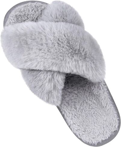 Comwarm Women's Cross Band Fuzzy Slippers Fluffy Open Toe House Slippers Cozy Plush Bedroom Shoes Indoor Outdoor in Saudi Arabia