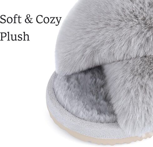 Comwarm Women's Cross Band Fuzzy Slippers Fluffy Open Toe House Slippers Cozy Plush Bedroom Shoes Indoor Outdoor in Saudi Arabia