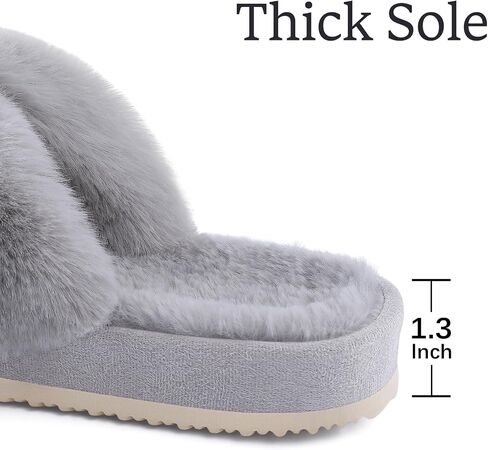Comwarm Women's Cross Band Fuzzy Slippers Fluffy Open Toe House Slippers Cozy Plush Bedroom Shoes Indoor Outdoor in Saudi Arabia