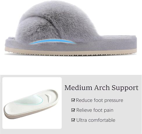 Comwarm Women's Cross Band Fuzzy Slippers Fluffy Open Toe House Slippers Cozy Plush Bedroom Shoes Indoor Outdoor in Saudi Arabia