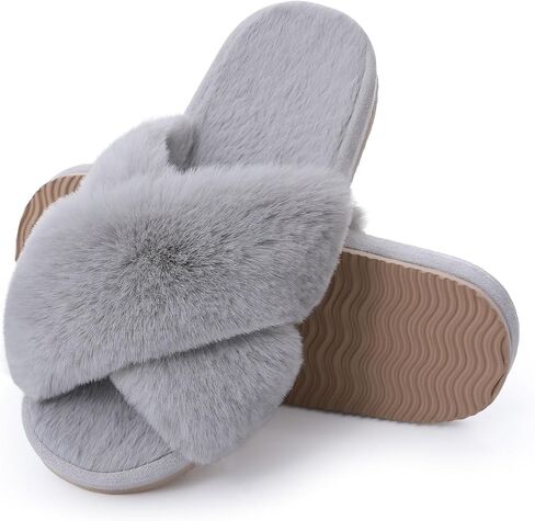 Comwarm Women's Cross Band Fuzzy Slippers Fluffy Open Toe House Slippers Cozy Plush Bedroom Shoes Indoor Outdoor in Saudi Arabia