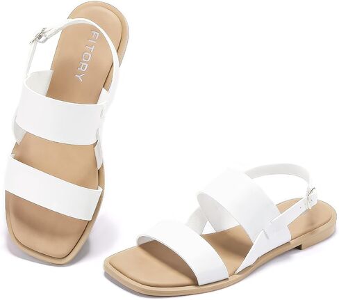 FITORY Women's Flat Sandals Fashionable Square Open Toe Adjustable Buckle Slippers Summer Size 6-11 in Kuwait