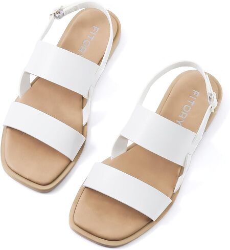 FITORY Women's Flat Sandals Fashionable Square Open Toe Adjustable Buckle Slippers Summer Size 6-11 in Kuwait