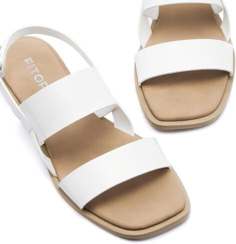 FITORY Women's Flat Sandals Fashionable Square Open Toe Adjustable Buckle Slippers Summer Size 6-11 in Kuwait