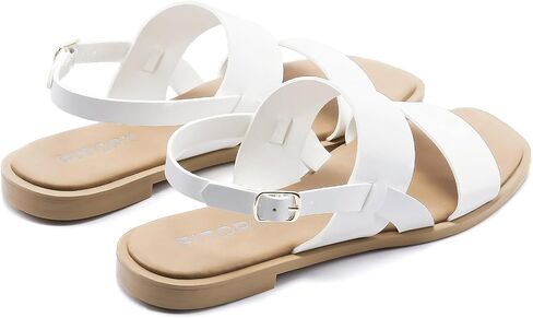 FITORY Women's Flat Sandals Fashionable Square Open Toe Adjustable Buckle Slippers Summer Size 6-11 in Kuwait
