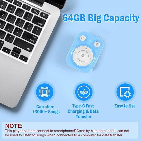 MP3 Player with with Bluetooth 5.3, 64GB Mini MP3 with Clip & OTG Function, Portable Lightweight Music Player for Sports, Running, Exercise, Cycling in Saudi Arabia