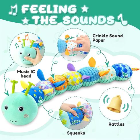 ألعاب الأطفال من 0 إلى 6 إلى 12 شهرًا، ألعاب أنشطة الحيوانات المحشوة الموسيقية للرضع مع تجعيد متعدد الحواس، خشخيشات، هدايا ألعاب للفتيات الصغيرات لوقت البطن لحديثي الولادة، كاتربيلر، وردي in Kuwait