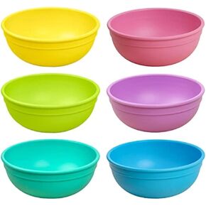 Re-Play Made in USA 20 Oz. Reusable Plastic Bowls, Set of 6 - Dishwasher and Microwave Safe Bowls for Snacks, Cereals, and Everyday Dining - Toddler Bowl Set 5.75" x 5.75" x 2.23", Crayon Box