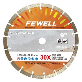 FEWELL 9 Inch Diamond Blade, Segmented General Purpose Blade Dry/Wet Cutting Concrete, Masonry, Brick, Block(1 Pack)