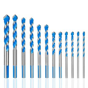 Hakkin 12 Pcs Masonry Drill Bits Set, 3mm - 12mm Concrete Drill Bits Set for Cement Glass Wall Brick Wood, Metric System Tungsten Carbide Tip Triangle Alloy Industrial Strength with Storage Case(Blue)