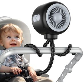 Koonie Portable Stroller Fan with Flexible Tripod Clip-on for Baby，2000Mah Rechargeable Battery Operated Fan with 3 Speeds, USB Camping Fan for Travel, Car Seat, Desk，Crib Bike Treadmill