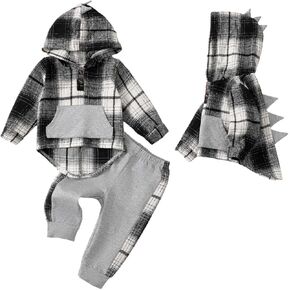 Infant Baby Boys Clothes Toddler Boy Outfits Flannel Shirt Tops Plaid Dinosaur Hoodie Pants Fall Winter Outfits