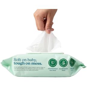 Hypoallergenic Plastic-Free 99% Water Baby Wipes, Ultra-Soft Plant-Based Wipe, Alcohol-Free, pH-Balanced, Eco-Friendly Cruelty-Free Wipes with Premium Moisture-Sealed Flip-Top (80-Count)