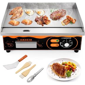 WICHEMI 22" Electric Griddle Grill Commercial Countertop Griddle Flat Top Grill Hot Plate Non-Stick Stainless Steel Teppanyaki Grill for Restaurant Kitchen, 110V 3000W
