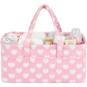 Pink Diaper Caddy Organizer for Baby Girl-Large Portable Diaper Caddy Basket for Changing Table-Diaper Organizer Caddy-Car Travel Tote Bag-Newborn Registry Baby Shower Basket for Diapers & Wipes