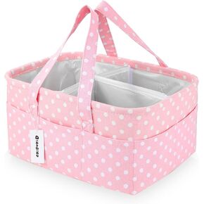 Pink Diaper Caddy Organizer for Baby Girl-Large Portable Diaper Caddy Basket for Changing Table-Diaper Organizer Caddy-Car Travel Tote Bag-Newborn Registry Baby Shower Basket for Diapers & Wipes