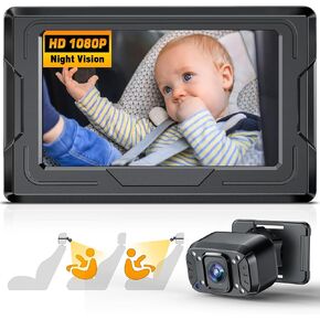 FEISIKE Baby Car Camera HD 1080P with Display, 4.3'' Back Seat Baby Car Camera Mirror for Crystal Infrared Night Vision, 360° Rotation & 149° Wide View, 3 Mins Easy Installation