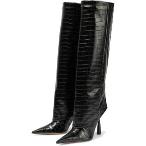 Vertundy Women's Fold Over Boots - Pointed Toe Stiletto Heel Slip On Knee High Boot Fashion Sexy Dress Boot