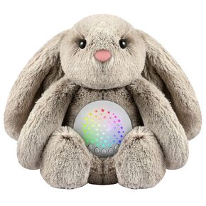 BEREST Bedtime Baby Bunny Soother with Starry Projector, Plush Stuffed Animal for Newborn Infants, Calming Night Light, Lullaby Music, White Noise, Mother's Heartbeat for Newborn Baby Shower Gifts