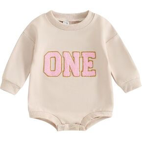 Muasaaluxi Baby Girl Boy Birthday Outfits One Romper Two/Three/Four/Five/Six Embroidery Sweatshirt Cake Smash Outfits