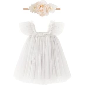 Baby Girl First Birthday Outfit Cake Smash 1st Birthday Dress with Flower Headband