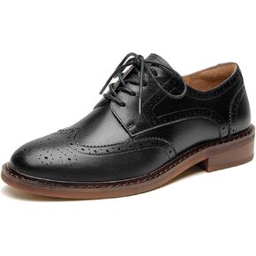 BEAU TODAY Oxford Shoes for Women,Leather Brogue Dress Shoes,Comfort Brethable Ladies Lace-up Handmade Wingtip Shoes for Business Work