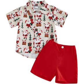 Rtnnsbbfcm Toddler Baby Boy Christmas Outfit Short Sleeve Gingerbread Man Santa Claus Button Down Shirt Top Shorts 2Pcs Set