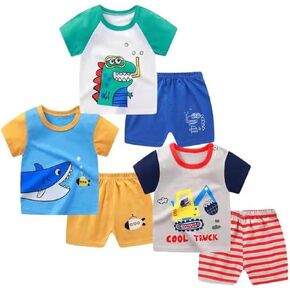 Baby Boy Shorts Set - Toddler Summer Clothes with Dinosaur Cotton Tops + Shorts Outfits Clothing 6 Months-4 Year
