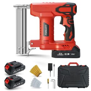 Cordless Nail Gun Battery Powered Brad Nailer, 2-In-1 Nail/Staple Gun, Electric Nail Gun,Brad Nailer Cordless, 2×2.0Ah Batteries,for Upholstery, Woodworking and Carpentry RED