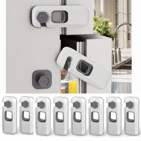 8 Pack Child Proof Refrigerator Lock. TornadoZ Baby Proofing Cabinet Safety Fridge Locks for Kids with Extra 16 Pcs 3M Adhesive Pads- Oven Drawers Wardrobes Freezers Cupboard No Tools Required (Grey)