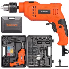 4.5A Corded Hammer Drill,4.5A Corded Drill Impact Drill 0-3000RPM Electric Drill with 5 Drill Bit Set,Hammer and Drill Functions, 360°Rotating Handle