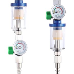 Oil Water Separator, Air Filter with Pressure Gauge, Pressure Regulator for Air Spray Gun, 1/4" Inlet and Outlet