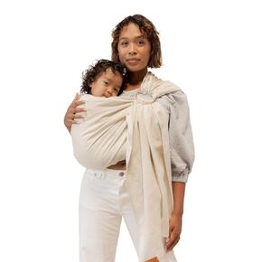 WildBird Ring Sling Baby Carrier for New Moms & Dads & Caregivers - Made from 100% Belgium Linen - for Newborns to Toddlers Up to 35 lbs - Long 90" Size (Sparrow Fabric/Bronze Ring)