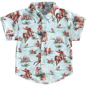 Western Baby Boy Clothes Button Down Short Sleeve Shirts Country Cowboy Dress Shirt Tops Summer Vintage Clothes