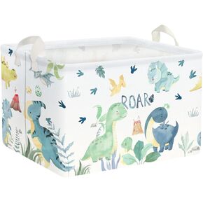 Clastyle Adorable Watercolors Green Dinosaur Shelf Basket Volcano Palm Leaf Collapsible Storage Bin Rectangle Clothes Books Toy Storage Cube, 21L