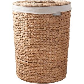Joseph Espresso Brown Rectangular Woven Laundry Hamper with Lid - Durable Resin Wicker Storage Basket for Clothes (17.3" x 13.8" x 23.6")