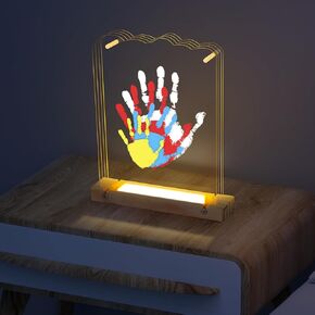 Family Handprint Kit with Light, Baby Hand and Footprint Kit, Family Gifts for New Parents, Adoption Gifts, Baby Shower New Mom Gifts, Wooden Craft Family Keepsake