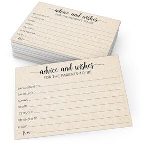 321Done Advice and Wishes for The Parents-to-Be Cards, Made in USA - 4x6 Tan, Fun Baby Shower Game Ideas, Gender Reveal Party Keepsake - Set of 50