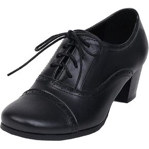 SHEMEE Women's Chunky Lace Up Vintage Oxfords Dress Pumps Round Toe Block Mid Heels Retro Brogues Shoes