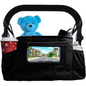 Universal Stroller Organizer with Essential Stroller Accessories, Insulated Cup Holder, Transparent Phone Pocket Faced to Baby for On-the-Go Entertainment, Stroller Bag & Shoulder Strap