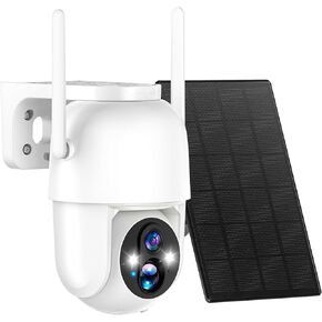 Solar Security Cameras Wireless Outdoor, 2K 3MP Pan Tilt 355° View IP65 Waterproof Rechargeable Battery Powered PTZ WiFi Camera with PIR, Color Night Vision,2-Way Talk,Cloud/SD