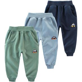 BeiVSlley Baby Boys 2/3 Pack Cotton Active Jogger Pants Toddler Cute Embroidery Athletic Sweatpants