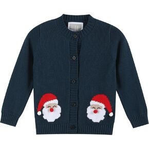 Lil cactus Navy Blue Christmas Santa Knit Cardigan