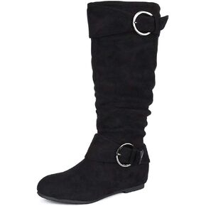 DREAM PAIRS Women's Wide Calf Knee High Boots, Fur-lined Low Hidden Wedge Boots